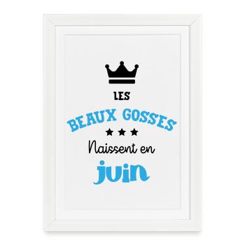 Cadeau naissance bébé garçon Juin Beaux Gosses BG - Affiche encadrée (27 × 37 cm) - blanc - Devant