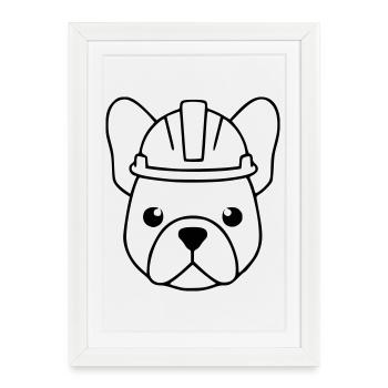 Contour de la tête du casque Frenchie Construction - Affiche encadrée (27 × 37 cm) - blanc - Devant