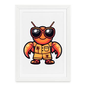 Vacances de bandes dessinées du crabe homard - Affiche encadrée (27 × 37 cm) - blanc - Devant
