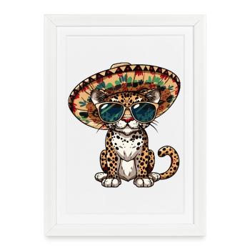 Sombrero comique léopard drôle - Affiche encadrée (27 × 37 cm) - blanc - Devant