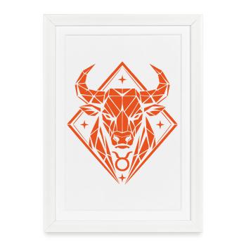 Taureau géométrique - Force pure - Signe du zodiaque Taureau - Affiche encadrée (27 × 37 cm) - blanc - Devant