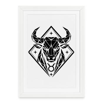 Taureau géométrique - Force pure - Signe du zodiaque Taureau - Affiche encadrée (27 × 37 cm) - blanc - Devant