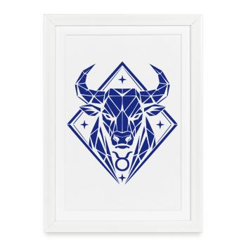 Taureau géométrique - Force pure - Signe du zodiaque Taureau - Affiche encadrée (27 × 37 cm) - blanc - Devant