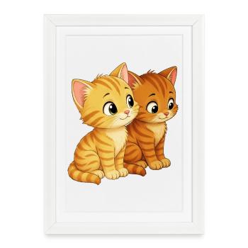 Des chatons assis côte à côte - Affiche encadrée (27 × 37 cm) - blanc - Devant