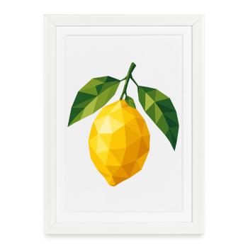 Geometric Lemon | Polygon Fruit Motif - Framed poster (27 × 37 cm) - white - Front