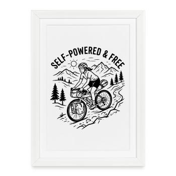 Femme Bikepacking Estampe en linogravure - Affiche encadrée (27 × 37 cm) - blanc - Devant