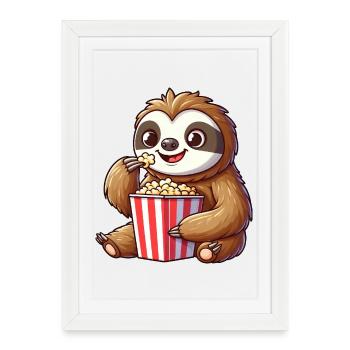 Sloth Popcorn Movies Funny Cute Cool - Framed poster (27 × 37 cm) - white - Front