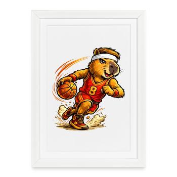 Cute Capybara Playing Basketball - Framed poster (27 × 37 cm) - white - Front