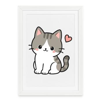 Cute Kawaii Kitten With Pink Heart - Framed poster (27 × 37 cm) - white - Front