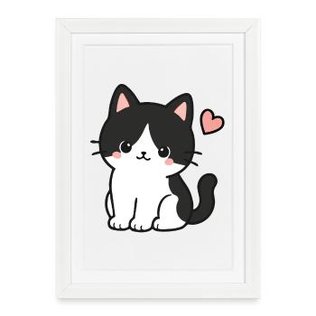 Cute Black Cat With Heart - Framed poster (27 × 37 cm) - white - Front
