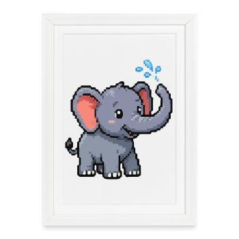 Éléphant de Pixel avec des bulles - Affiche encadrée (27 × 37 cm) - blanc - Devant