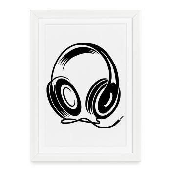 a headphone with cable - Framed poster (27 × 37 cm) - white - Front