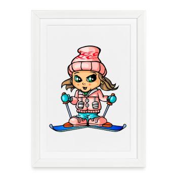 Snow girl skiing - Framed poster (27 × 37 cm) - white - Front