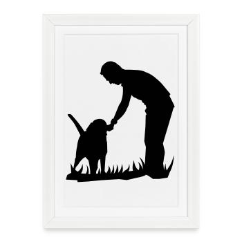 Les meilleurs amis - chien et propriétaire silouette - Affiche encadrée (27 × 37 cm) - blanc - Devant