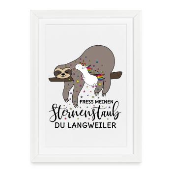 Paresse de licorne disant manger ma poussière d'étoiles - Affiche encadrée (27 × 37 cm) - blanc - Devant