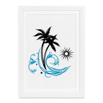 Palm trees with wave and sun, vacation, surf - Framed poster (27 × 37 cm) - white - Front