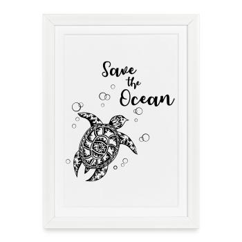Save the Ocean - tortue - Affiche encadrée (27 × 37 cm) - blanc - Devant