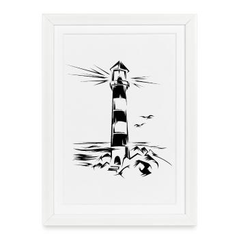 Phare Phare Mer Baltique Symbole Illustration - Affiche encadrée (27 × 37 cm) - blanc - Devant