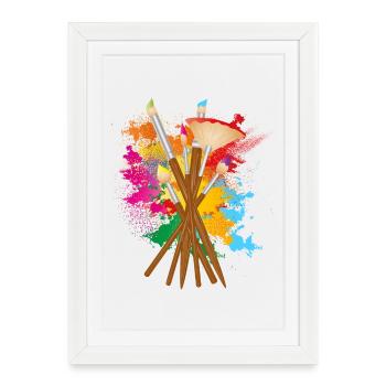 Jeu de pinceaux d’artiste avec couleurs colorées - Affiche encadrée (27 × 37 cm) - blanc - Devant
