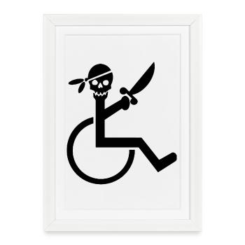 Fauteuil roulant Pirate pour les rouleaux durs. Chemise humoristique * - Affiche encadrée (27 × 37 cm) - blanc - Devant
