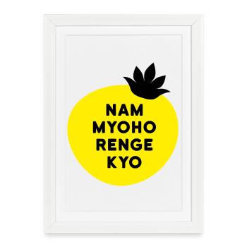 Nam Myoho Renge Bouddha Mantra Lotus Dicton - Affiche encadrée (27 × 37 cm) - blanc - Devant