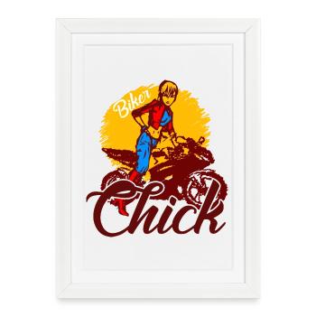 Anime Biker Biker Moto MotoCycliste Chick - Affiche encadrée (27 × 37 cm) - blanc - Devant