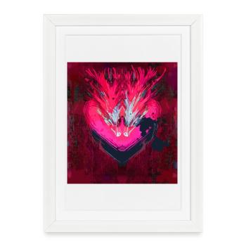 Neon Heart in Dark Red - Framed poster (27 × 37 cm) - white - Front