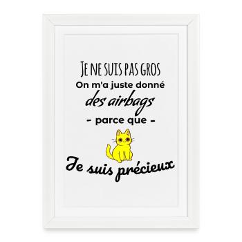 Cadeau humour chat je ne suis pas gros - Affiche encadrée (27 × 37 cm) - blanc - Devant