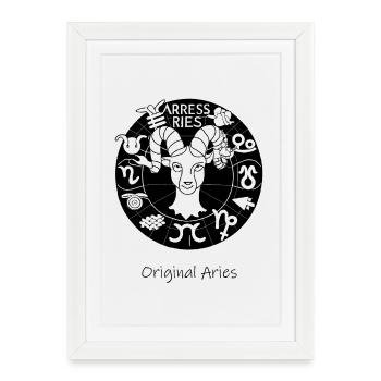 Signe du zodiaque Bélier 001 noir - Affiche encadrée (27 × 37 cm) - blanc - Devant