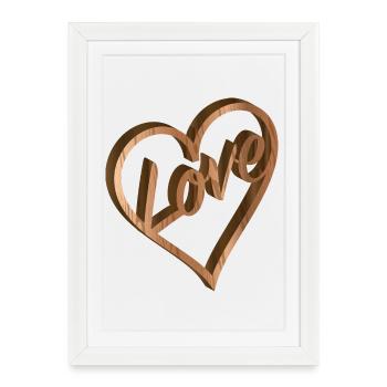 Heart Love relief in wood look for Valentine's Day - Framed poster (27 × 37 cm) - white - Front