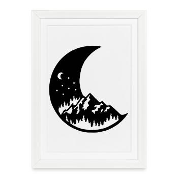 La lune et la montagne noire - Affiche encadrée (27 × 37 cm) - blanc - Devant