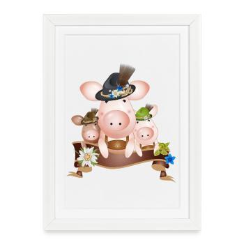 three enchanting cute pigs in traditional costume - Framed poster (27 × 37 cm) - white - Front