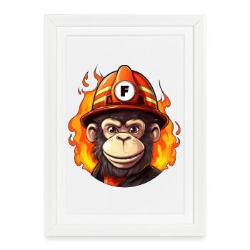Fire Brigade Monkey - Framed poster (27 × 37 cm) - white - Front