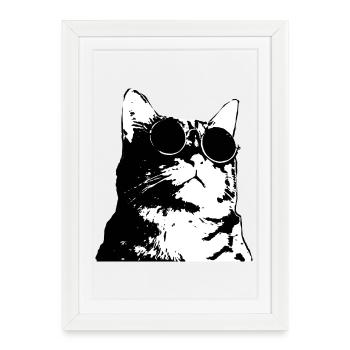 Cat with sunglasses in street art style - Framed poster (27 × 37 cm) - white - Front