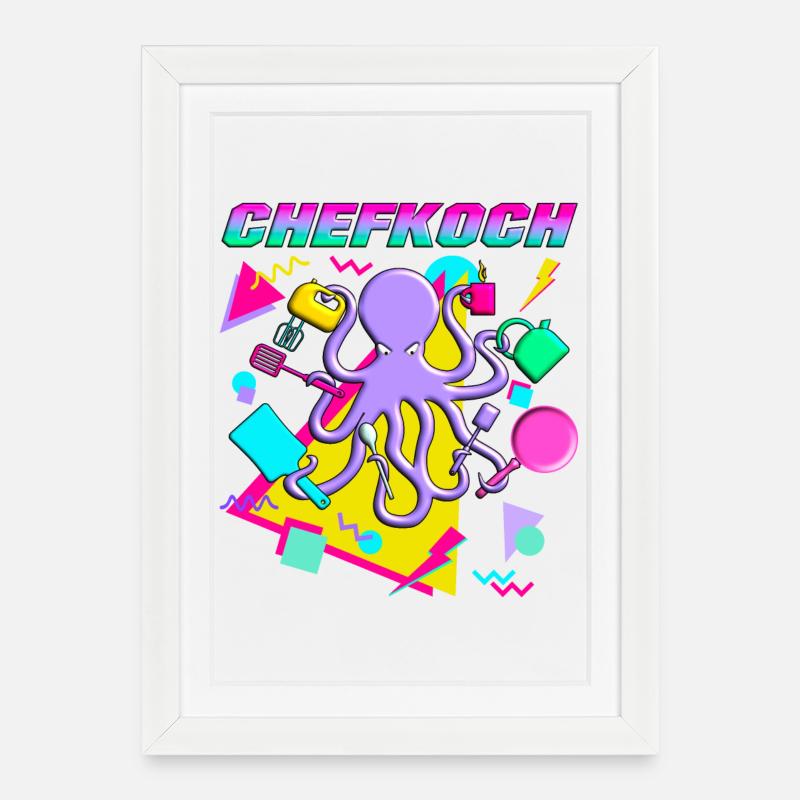 Octopus Chef - Affiche encadrée (27 × 37 cm) - blanc