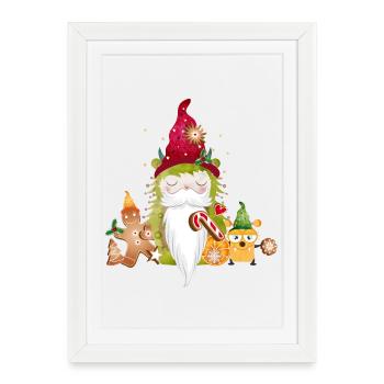 Monstre gnome mignon avec du pain d’épice pour Noël - Affiche encadrée (27 × 37 cm) - blanc - Devant