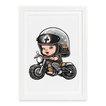 bébé motard, futur motard, baby biker - Affiche encadrée (27 × 37 cm) - blanc - Devant