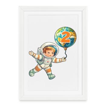 Astronaute 2 Anniversaire Astronaute Terre 2 ans - Affiche encadrée (27 × 37 cm) - blanc - Devant