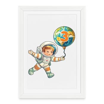 3 Anniversaire Astronaute 3 ans Espace Terre - Affiche encadrée (27 × 37 cm) - blanc - Devant