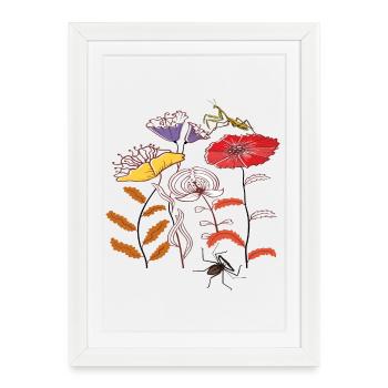 Fleurs de jardin avec des insectes - Affiche encadrée (27 × 37 cm) - blanc - Devant