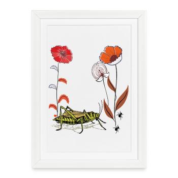 Fleur de jardin avec sauterelle et fourmis - Affiche encadrée (27 × 37 cm) - blanc - Devant