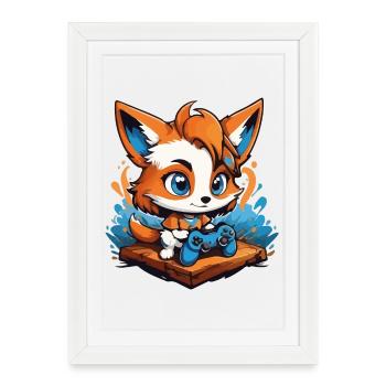 Gamer Smart Gaming Fox - Affiche encadrée (27 × 37 cm) - blanc - Devant
