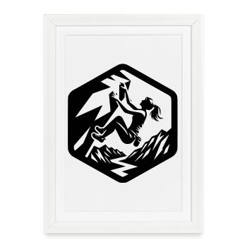 fille escalade bloc logo emblème Alpes - Affiche encadrée (27 × 37 cm) - blanc - Devant