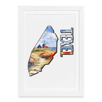 Carte aquarelle de Texel - Affiche encadrée (27 × 37 cm) - blanc - Devant
