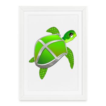 Tortue avec bouclier - drôle d’animal - Affiche encadrée (27 × 37 cm) - blanc - Devant