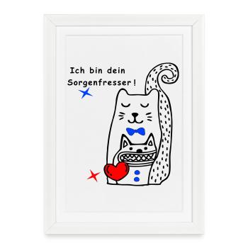 Chat mangeur d’inquiétude - Affiche encadrée (27 × 37 cm) - blanc - Devant