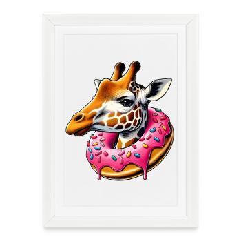 funny eye candy - giraffe with donut - Framed poster (27 × 37 cm) - white - Front