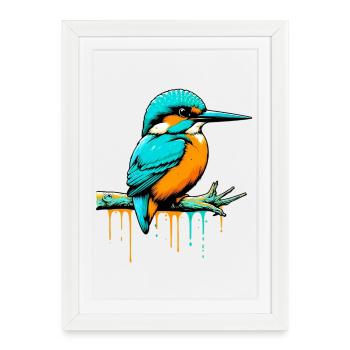 Martin-pêcheur - Affiche encadrée (27 × 37 cm) - blanc - Devant