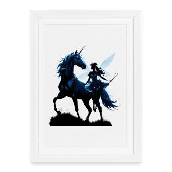 La fée et la licorne : une aventure nocturne. - Affiche encadrée (27 × 37 cm) - blanc - Devant
