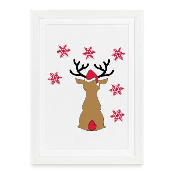 Sticker Renne dans la neige pour Noël - Affiche encadrée (27 × 37 cm) - blanc - Devant